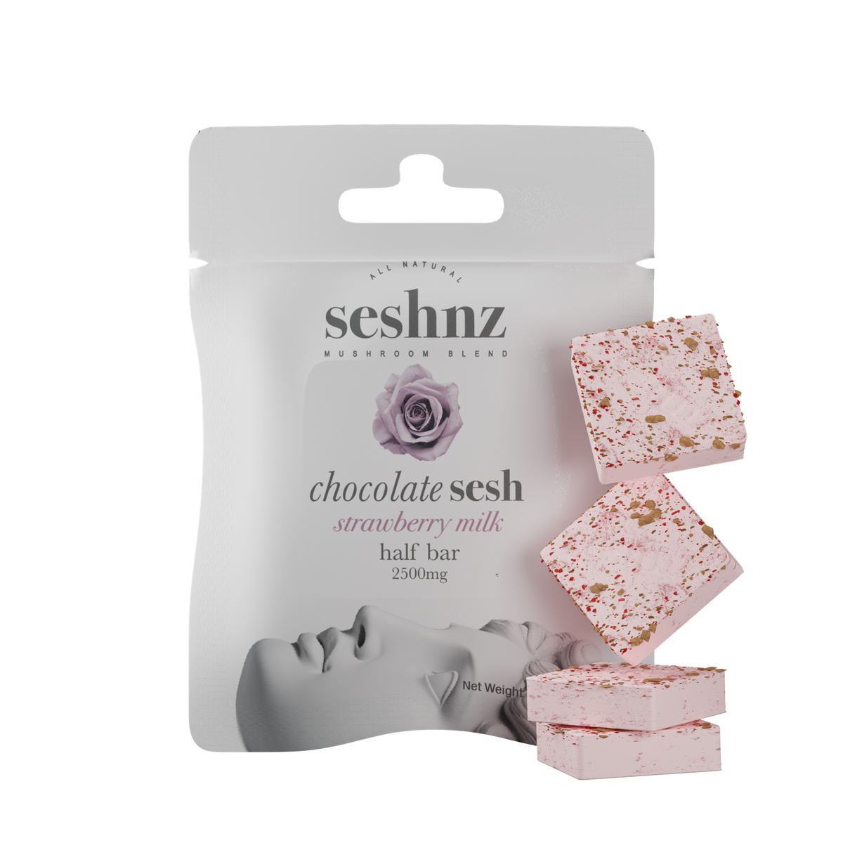 SESHNZ 2.5 g mushroom blend chocolate half bar - Strawberry Milk