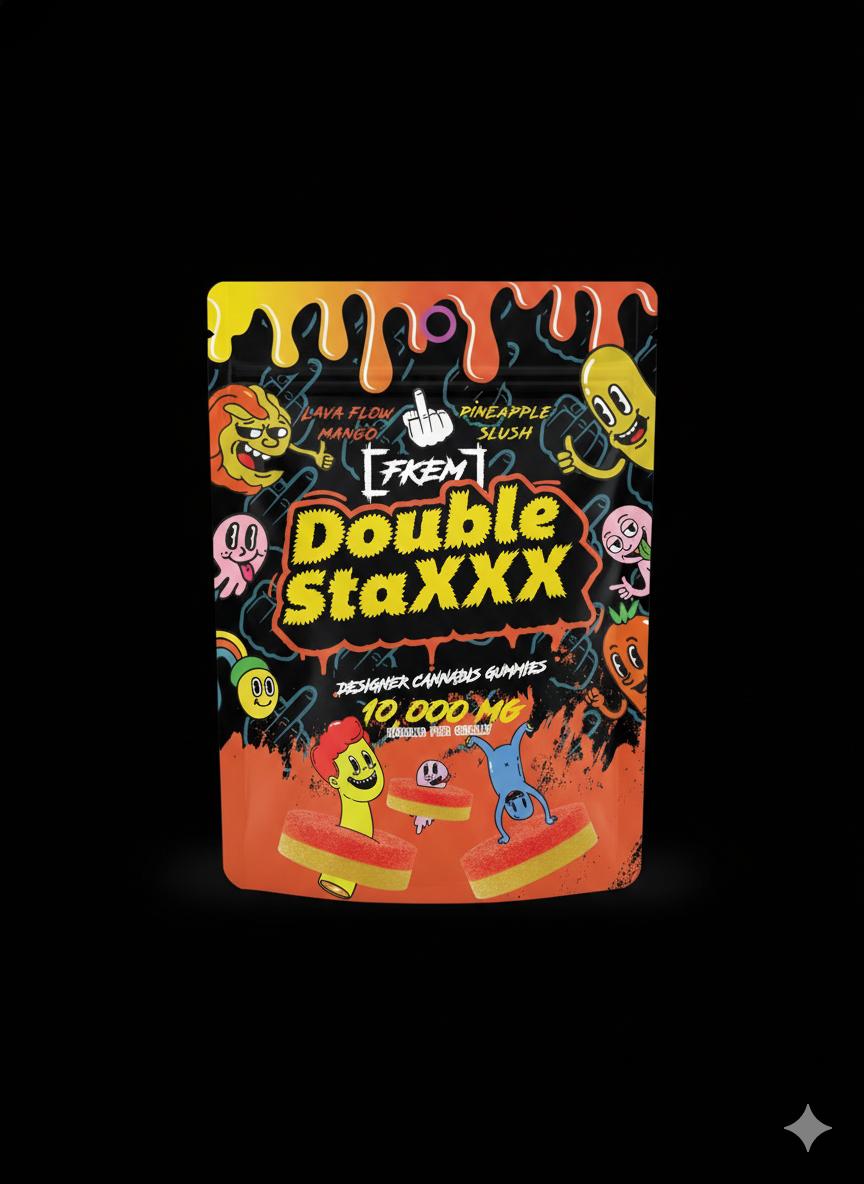 FK / Gummy 10000 mg / DOUBLE STAXX / Lava Flow Mango / Pineapple Slush / Hybrid / pk 1 / $120 ea