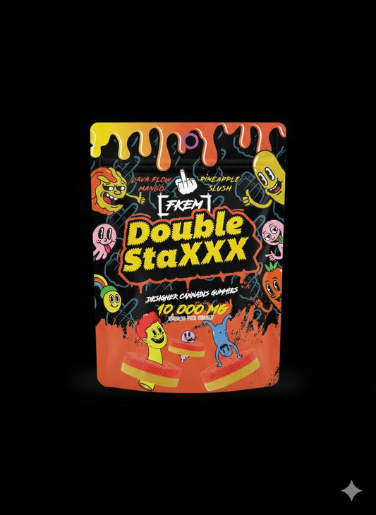 FK / Gummy 10000 mg / DOUBLE STAXX / Lava Flow Mango / Pineapple Slush / Indica / pk 1 / $120 ea