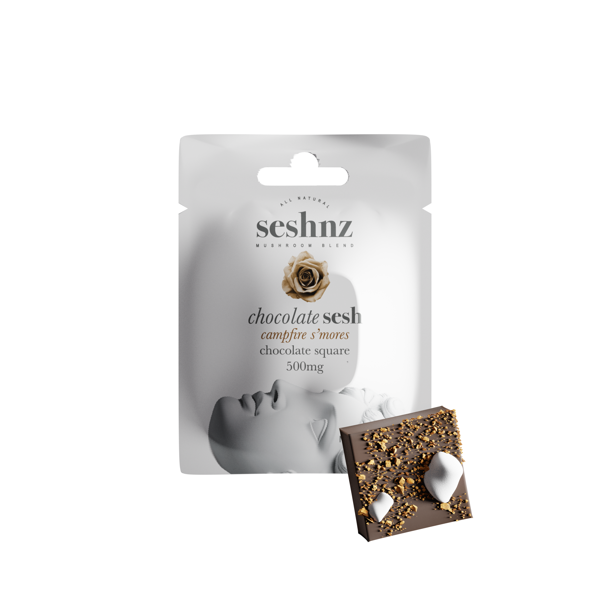 seshnzz chocolate bites | 500 mg | mushroom blend | campfire s'mores | singles | pk 1 | $5.50 ea.