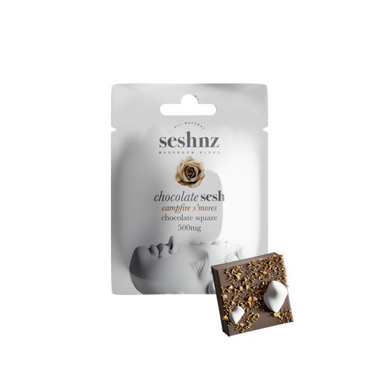 seshnzz chocolate bites | 500 mg | mushroom blend | campfire s'mores | singles | pk 1 | $5.50 ea.