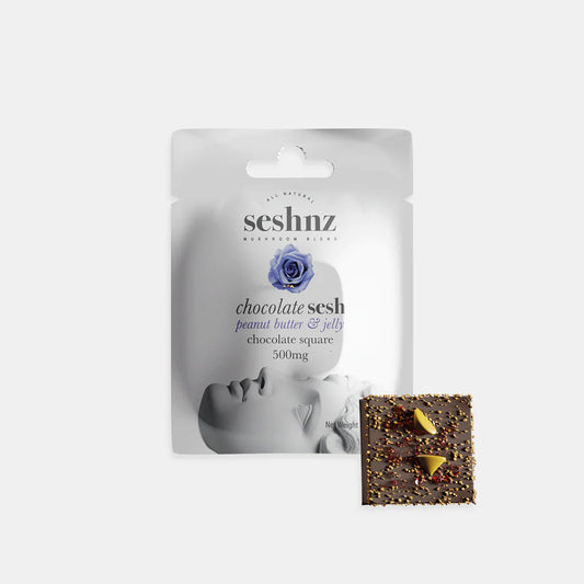 seshnz chocolate bites | 500 mg | mushroom blend | peanut butter & jelly | singles | pk 1 | $5.50 ea.