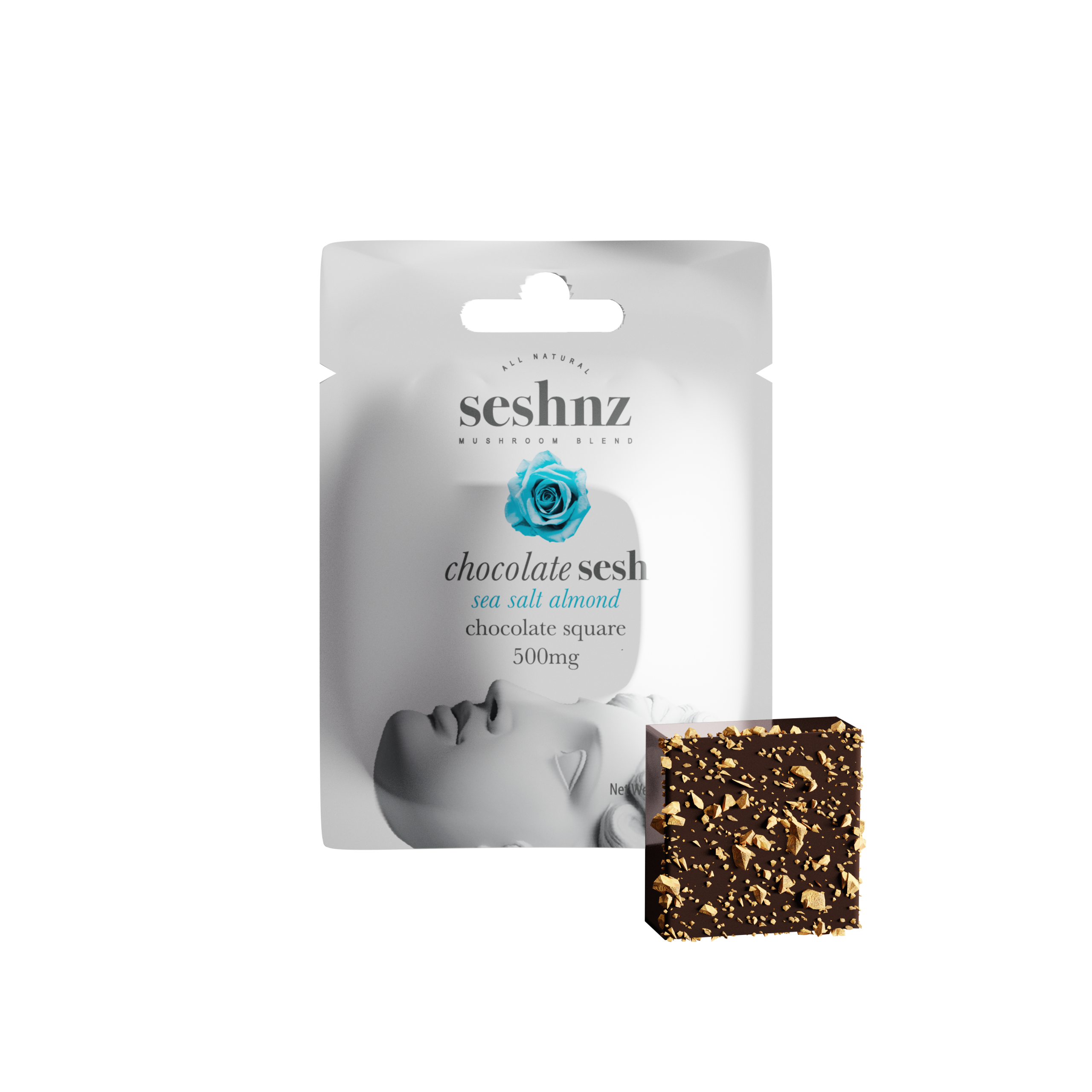 Seshnz chocolate bites | 500 mg | mushroom blend | sea salt almond | singles | pk 1 | $5.50 ea.