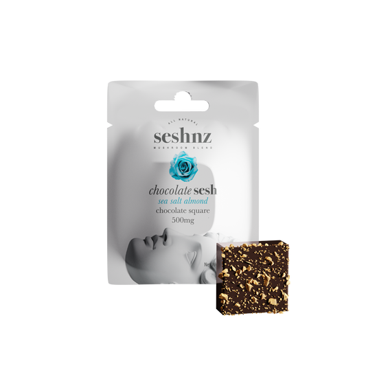 Seshnz chocolate bites | 500 mg | mushroom blend | sea salt almond | singles | pk 1 | $5.50 ea.
