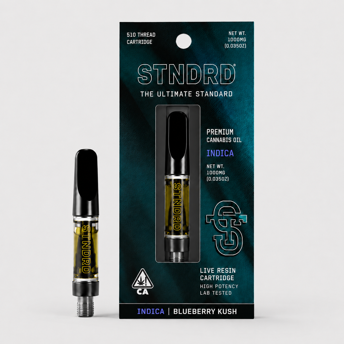 STNDRD Blueberry Kush 1g live resin cartridge, Indica, 510 thread, 1000mg