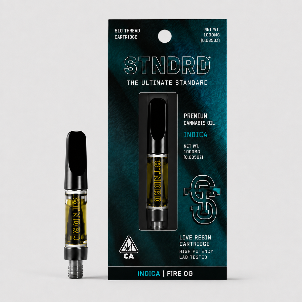 STNDRD Fire OG 1g live resin cartridge, Indica, 510 thread, 1000mg