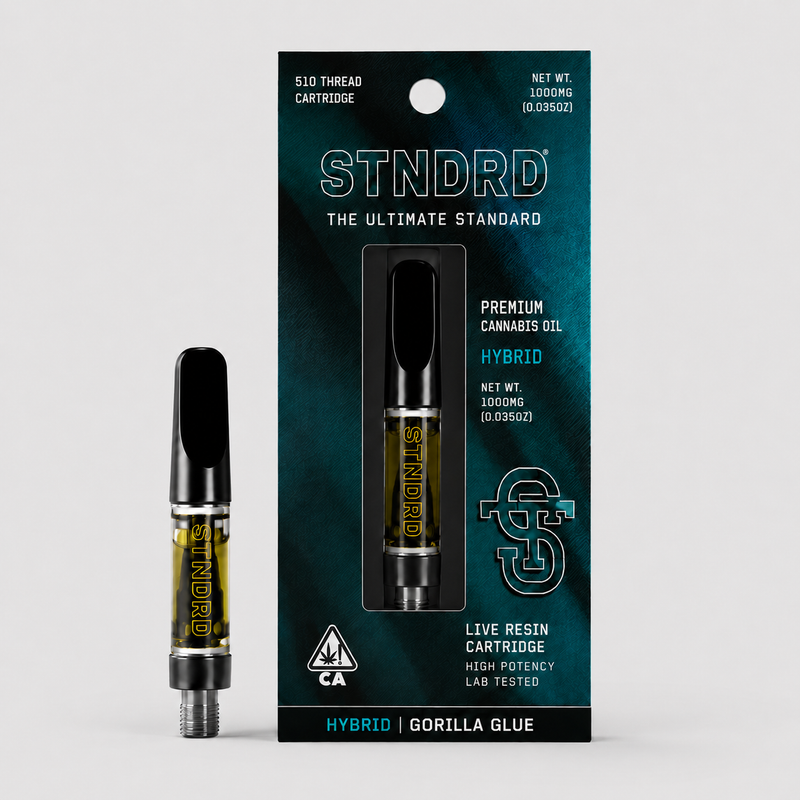 STNDRD Gorilla Glue 1g live resin cartridge, Hybrid, 510 thread, 1000mg