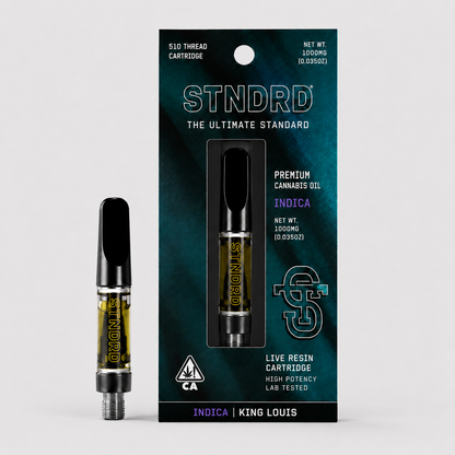 STNDRD King Louis 1g live resin cartridge, Indica, 510 thread, 1000mg