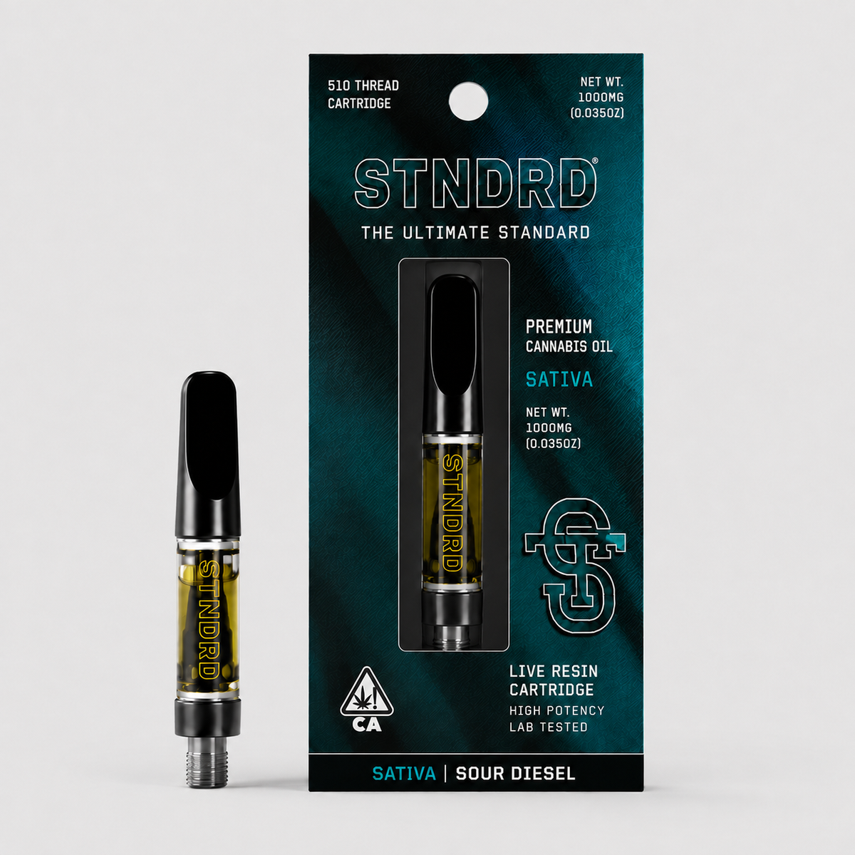 STNDRD Sour Diesel 1g live resin cartridge, Sativa, 510 thread, 1000mg